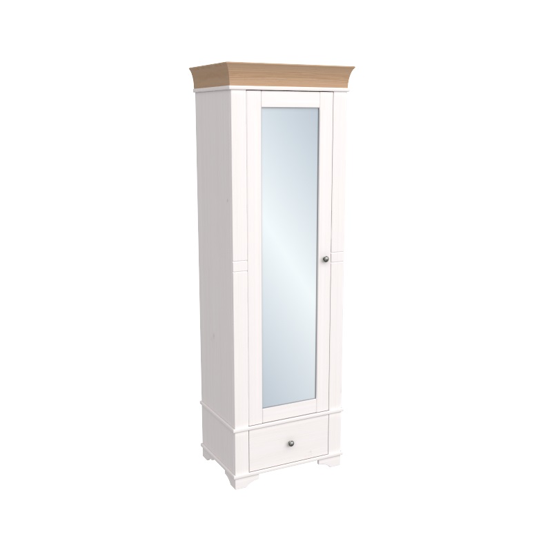 Шкаф 1-дверный Бейли с зеркалом белый воск/антик