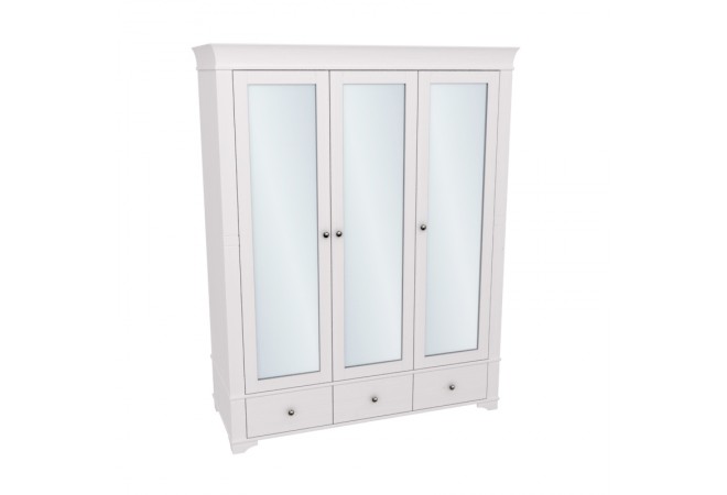 Шкаф 3х дверный с зеркальными дверями Бейли белый воск